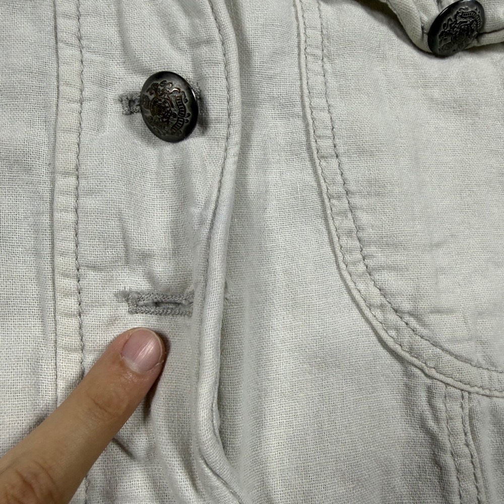 Free People Cream Linen Blend Lace Trim Military‎ Peplum Jacket XS - Picture 9 of 11